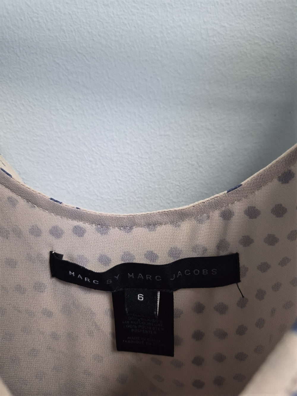 Marc By Marc Jacobs Cream Mini Dress with Navy Dot Print 100% Silk - Picture 6 of 7